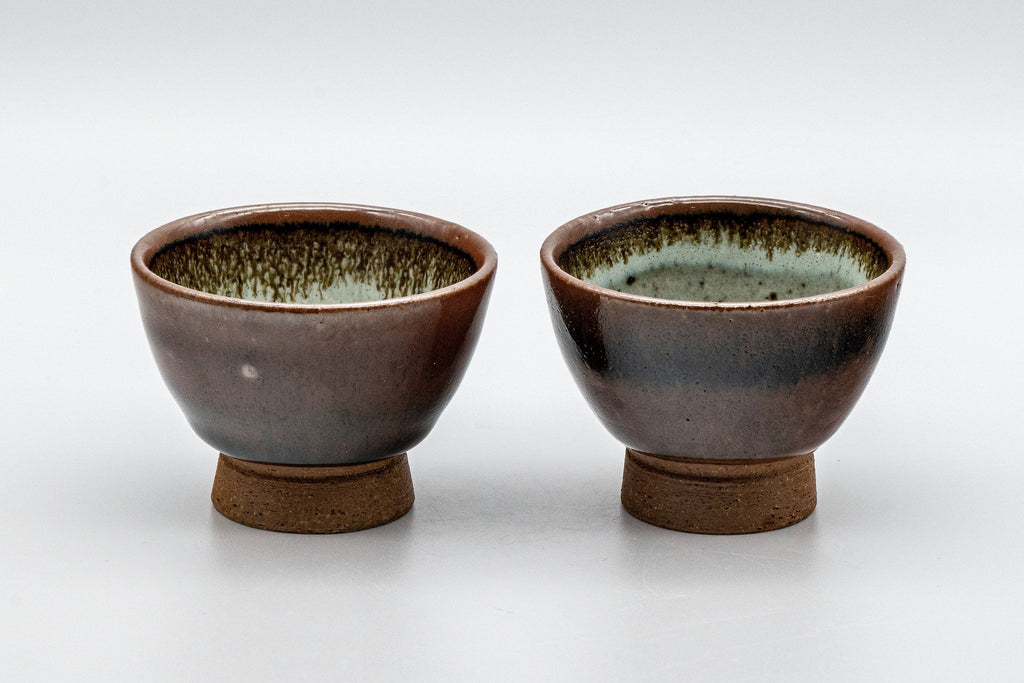Japanese Teacups - Pair of Tenmoku Glazed Sugi-nari Guinomi  - 55ml
