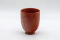 Japanese Teacup - 金水 Kanamizu - Engraved Red Shudei Tokoname-yaki Yunomi - 200ml