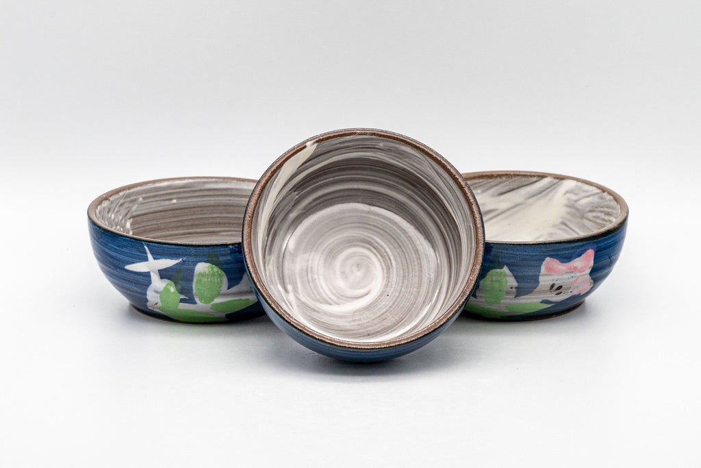 Japanese Teacups - Set of 3 Floral Yunomi - 90ml