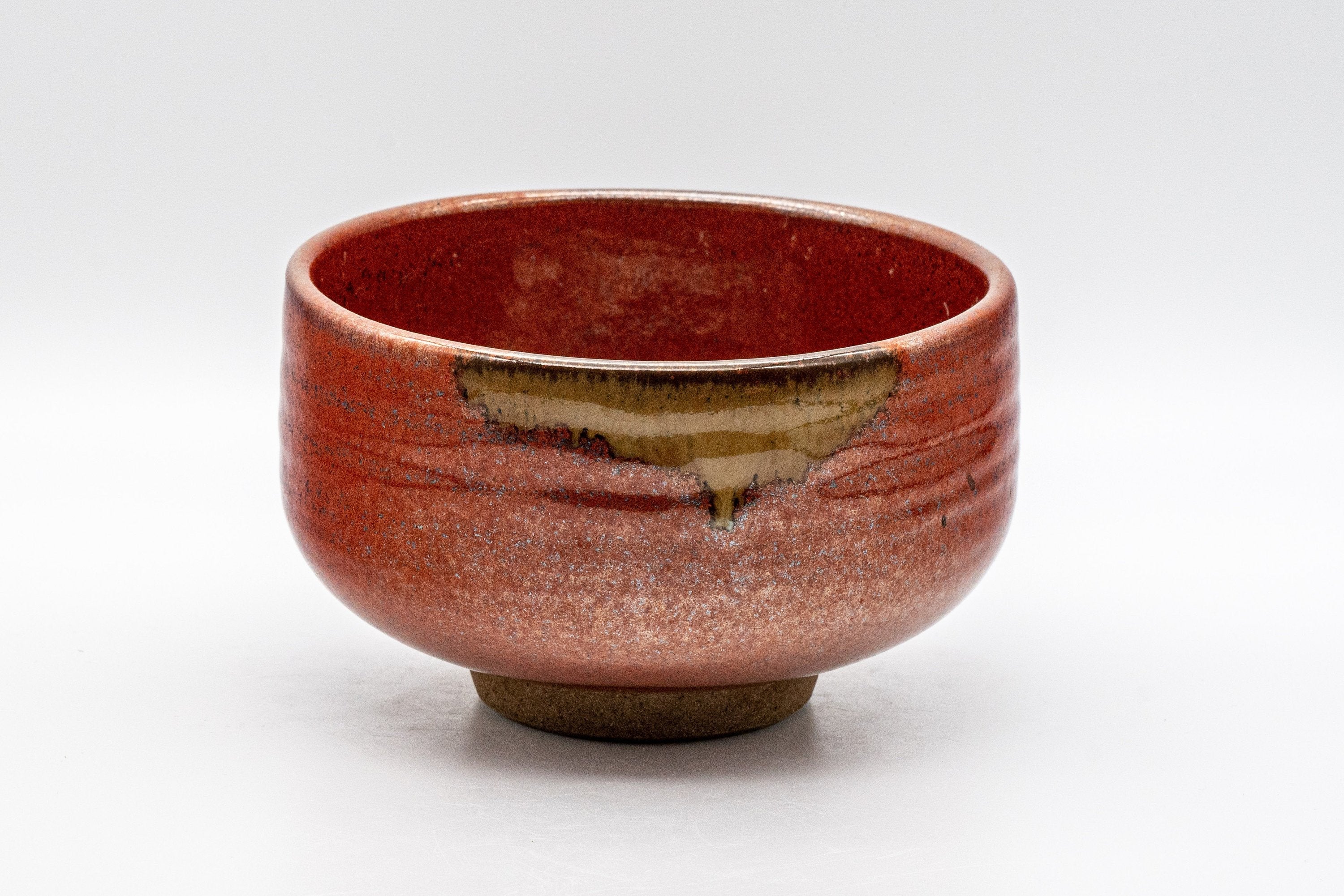 Japanese Matcha Bowl Set - 田中 佳山 Ochre Glazed Hantsutsu-gata Chawan with Bamboo Chasen Whisk and Chashaku Scoop - 450ml