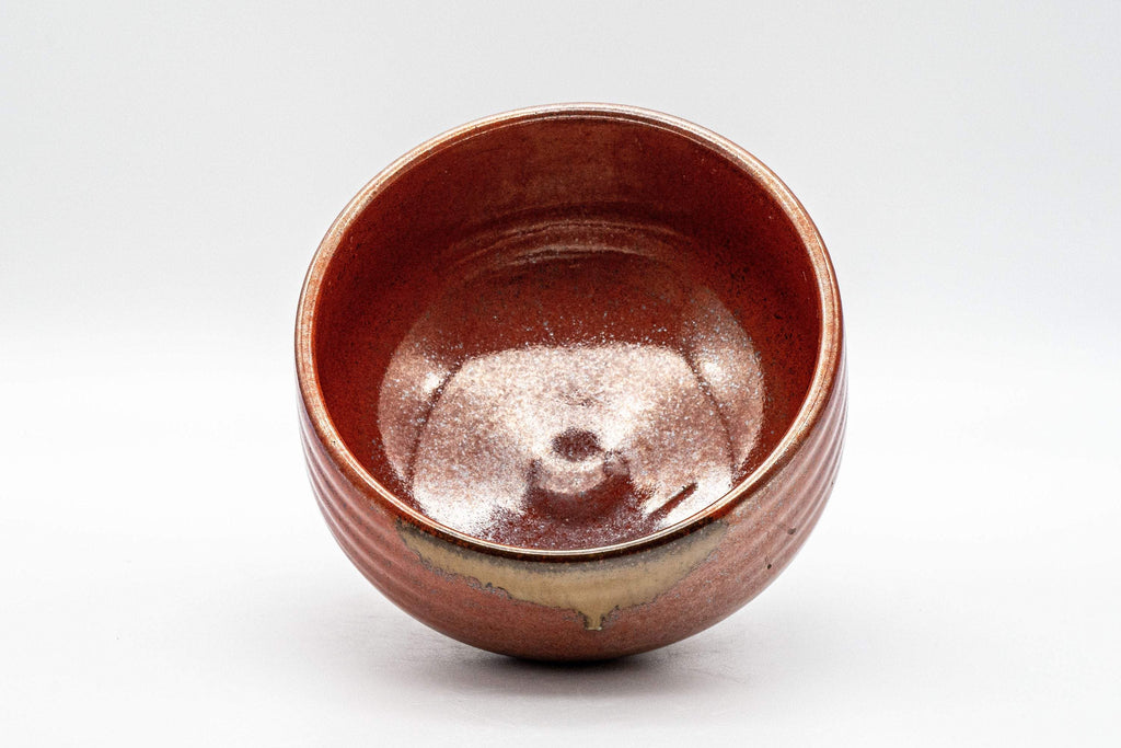 Japanese Matcha Bowl Set - 田中 佳山 Ochre Glazed Hantsutsu-gata Chawan with Bamboo Chasen Whisk and Chashaku Scoop - 450ml