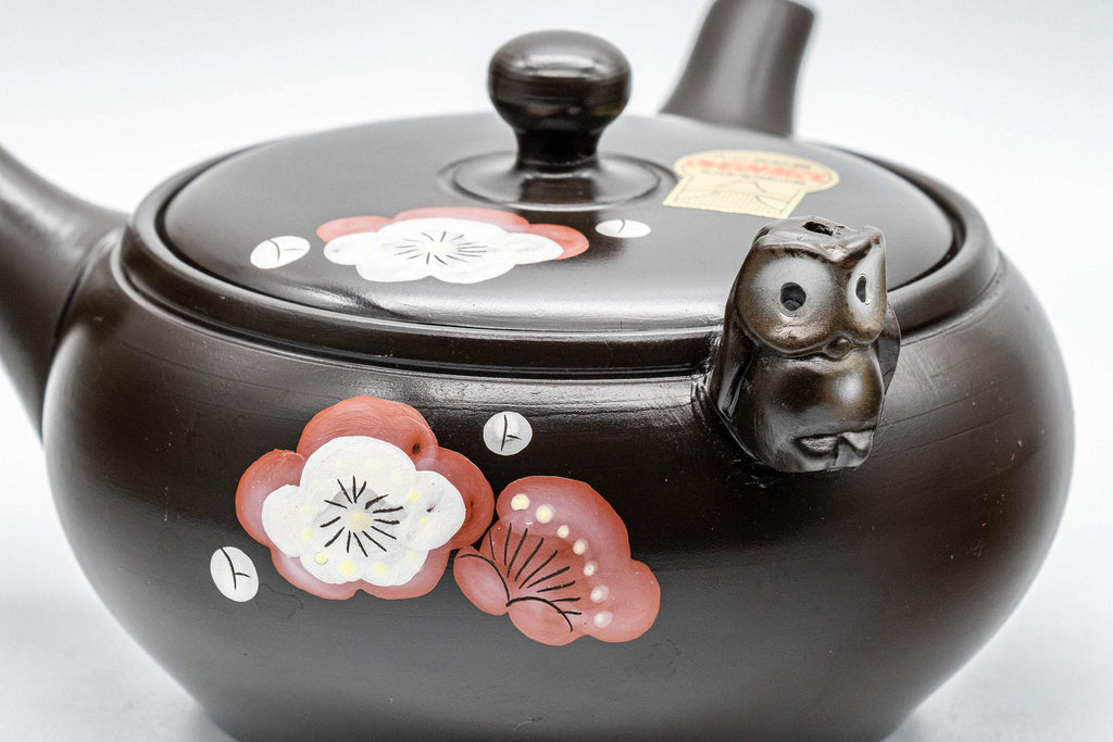 Japanese Kyusu - Black Kokudei Owl Sculpted Tokoname-yaki Teapot - 350ml