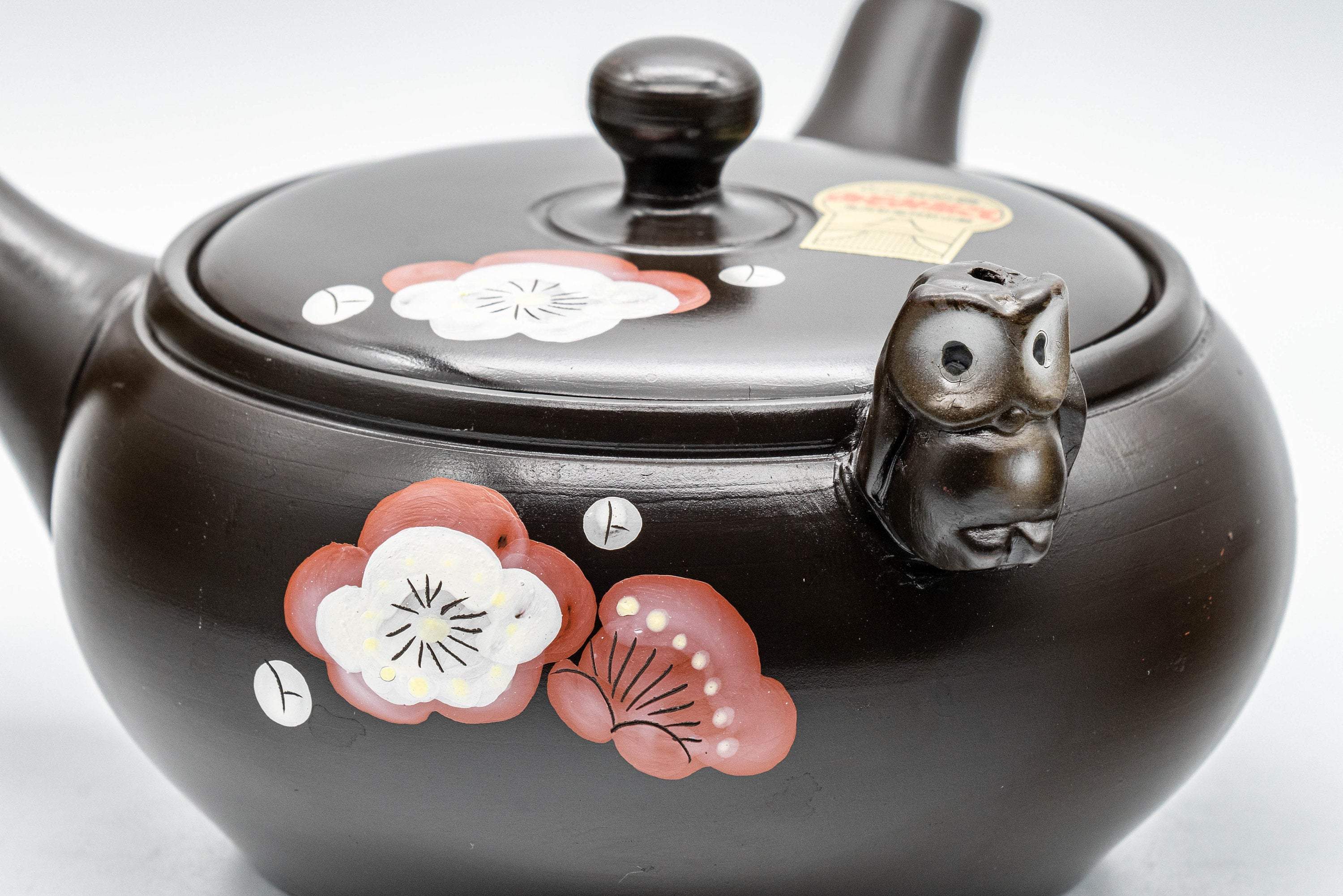 Japanese Kyusu - Black Kokudei Owl Sculpted Tokoname-yaki Teapot - 350ml