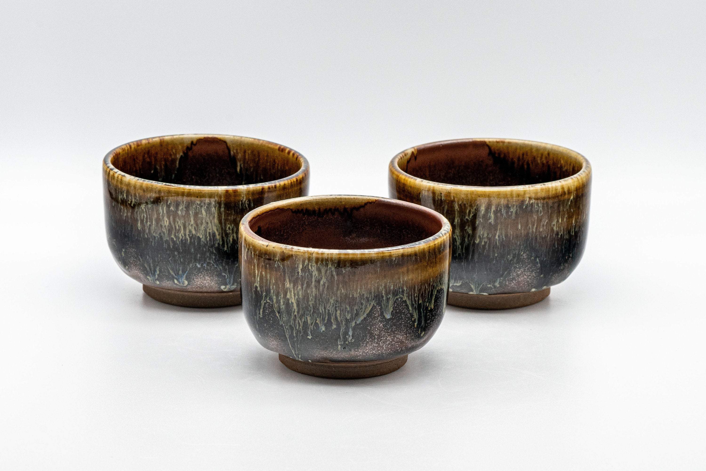 Japanese Teacups - Set of 3 Drip Glazed Yunomi - 120ml