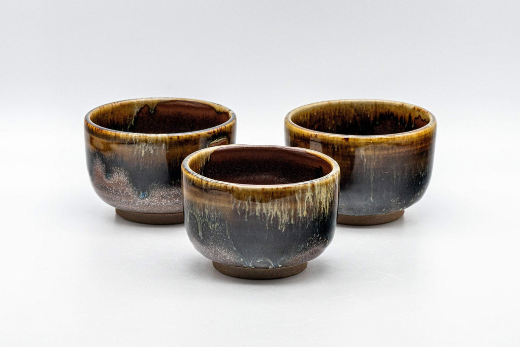 Japanese Teacups - Set of 3 Drip Glazed Yunomi - 120ml