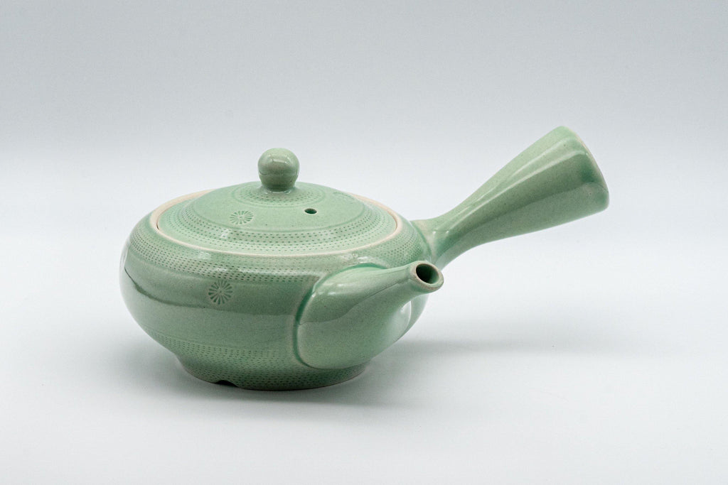 Japanese Kyusu - Mint Green Hiramaru-gata Obi-ami Teapot - 250ml