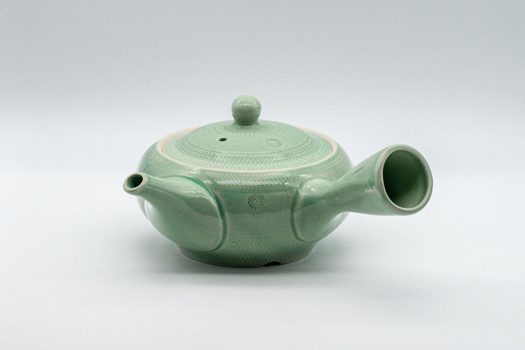 Japanese Kyusu - Mint Green Hiramaru-gata Obi-ami Teapot - 250ml