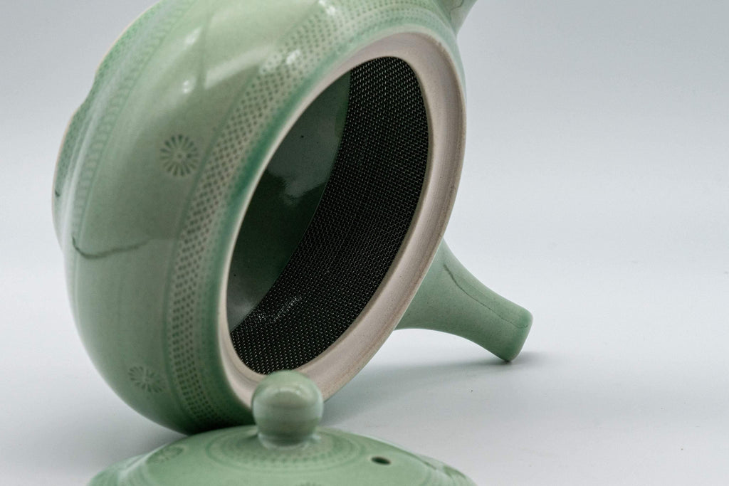 Japanese Kyusu - Mint Green Hiramaru-gata Obi-ami Teapot - 250ml