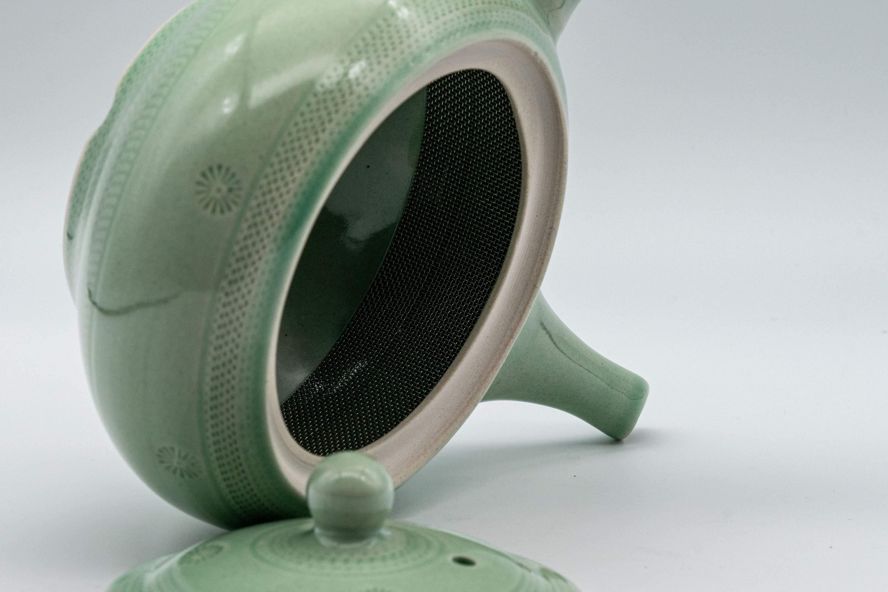 Japanese Kyusu - Mint Green Hiramaru-gata Obi-ami Teapot - 250ml