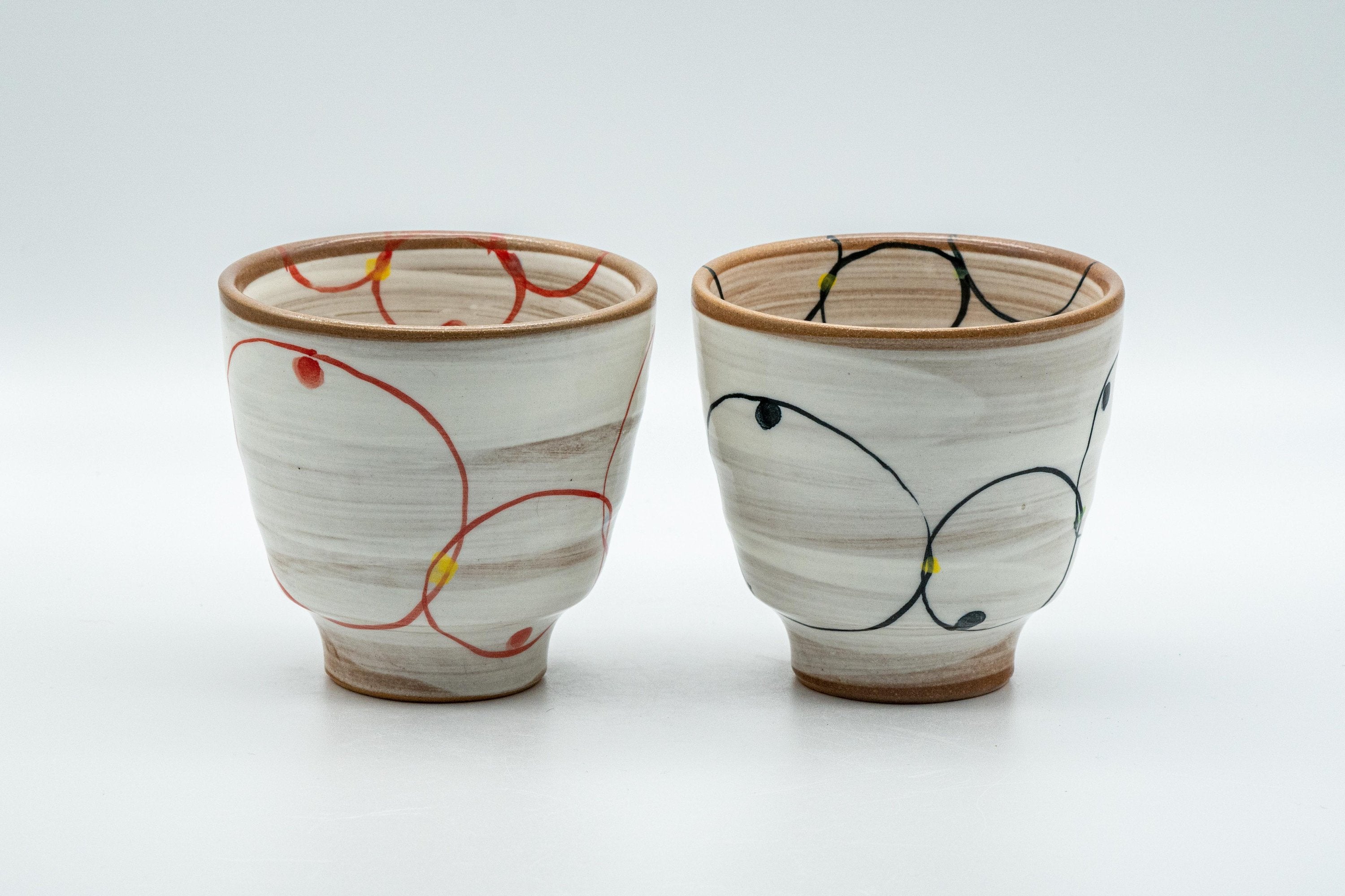 Japanese Teacups - Pair of Brush Glazed Hasami-yaki Yunomi - 170ml