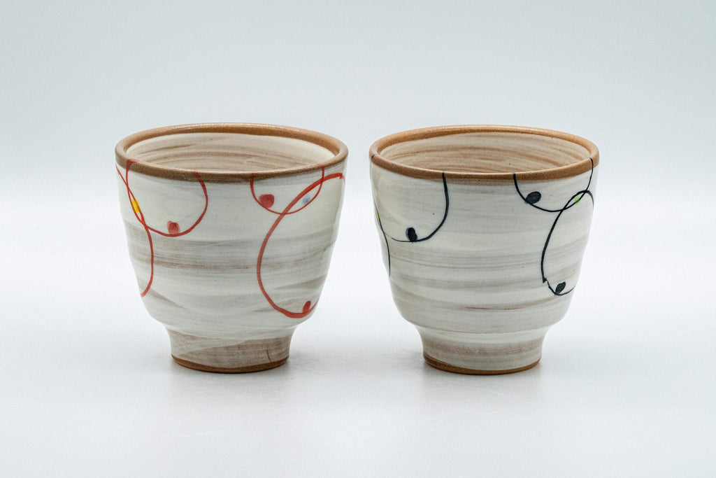 Japanese Teacups - Pair of Brush Glazed Hasami-yaki Yunomi - 170ml