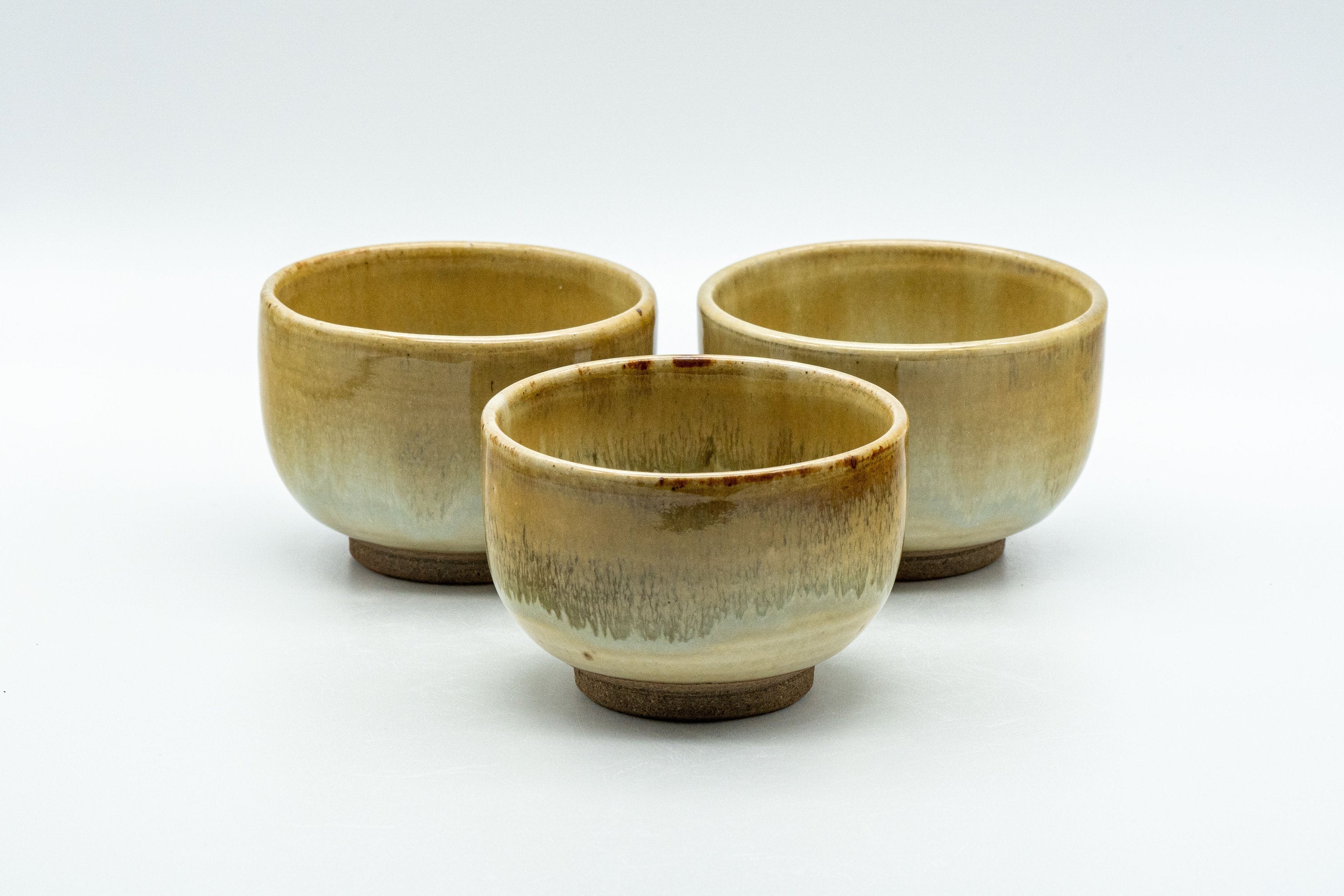 Japanese Teacups - Set of 3 Hare's Fur Glazed Wan-nari Yunomi  - 100ml