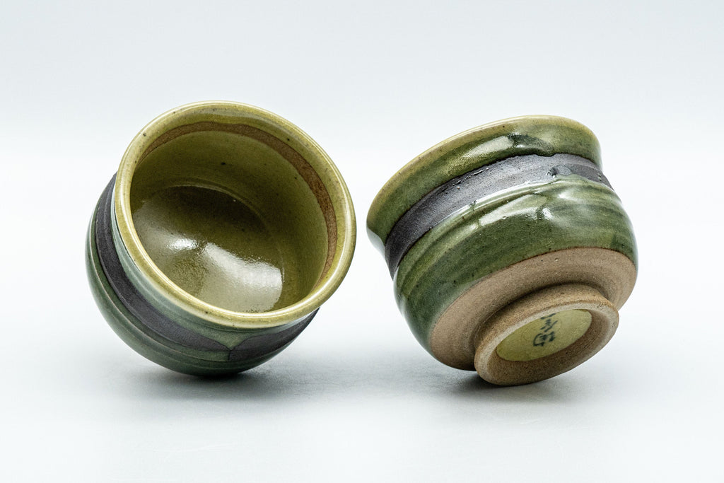 Japanese Teacups - Pair of Striped Glaze Waisted Yunomi - 135ml