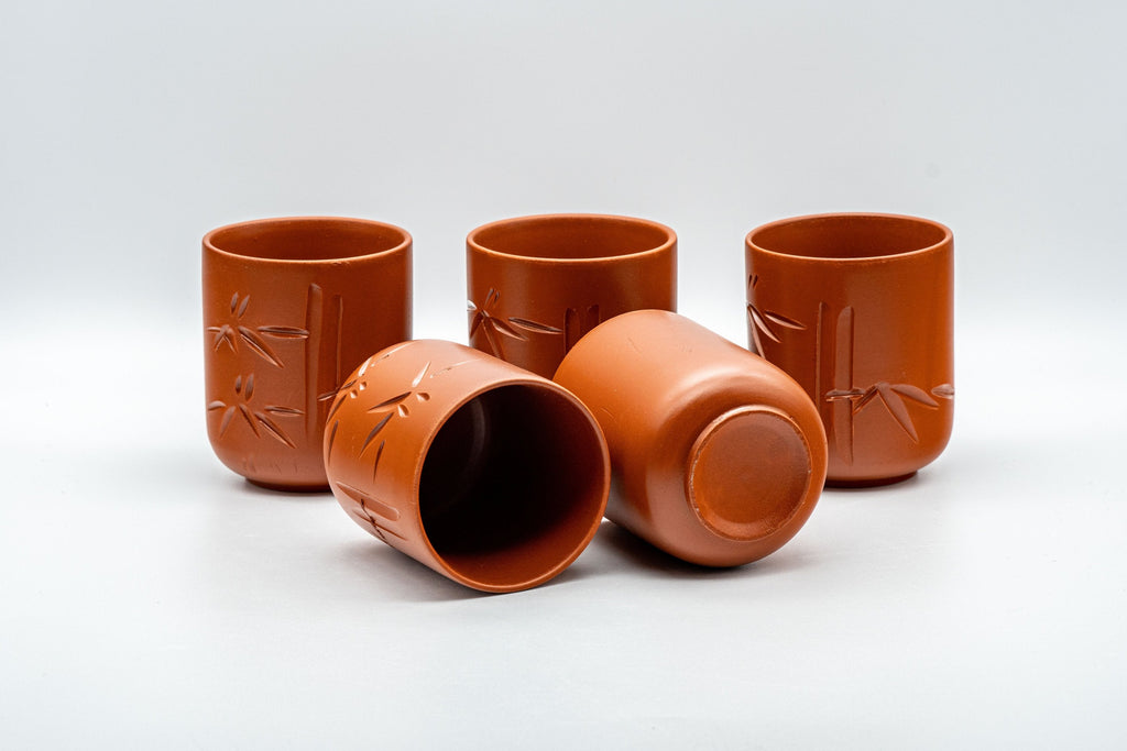 Japanese Tea Set - Bamboo Tokoname-yaki Debeso Kyusu with 5 Yunomi