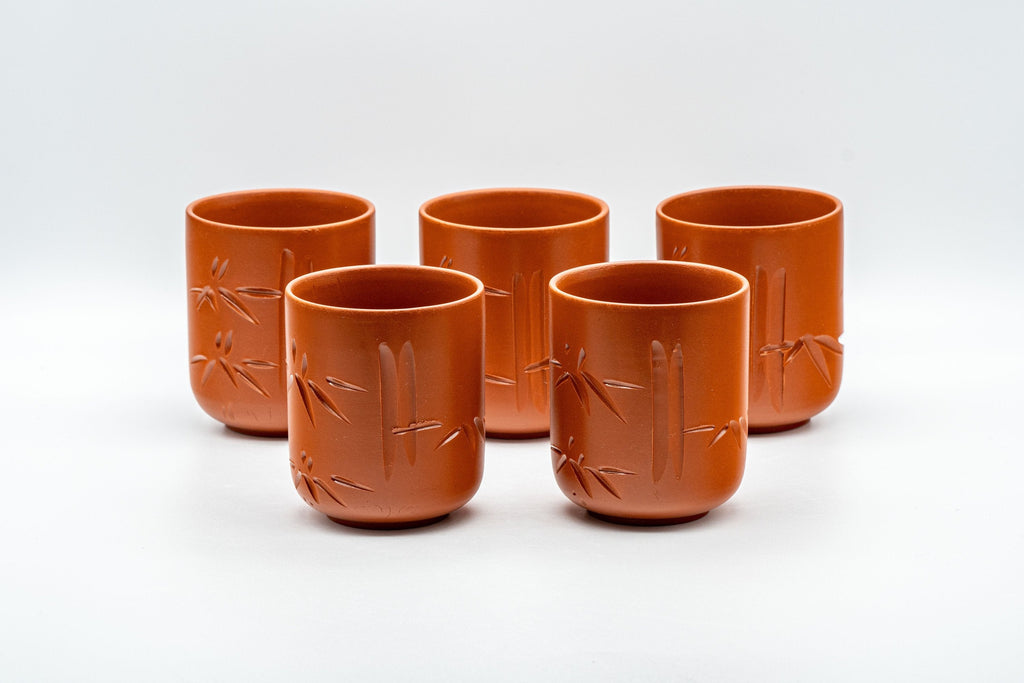 Japanese Tea Set - Bamboo Tokoname-yaki Debeso Kyusu with 5 Yunomi
