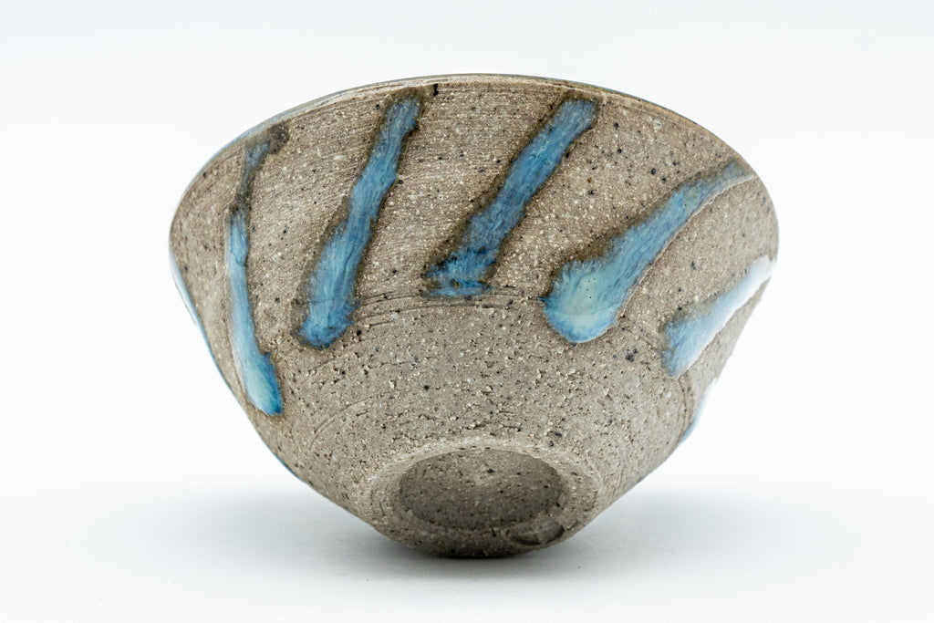 Japanese Teacups - Pair of Stoneware Asagao-gata Guinomi with Cyan Glazed Interior - 50ml