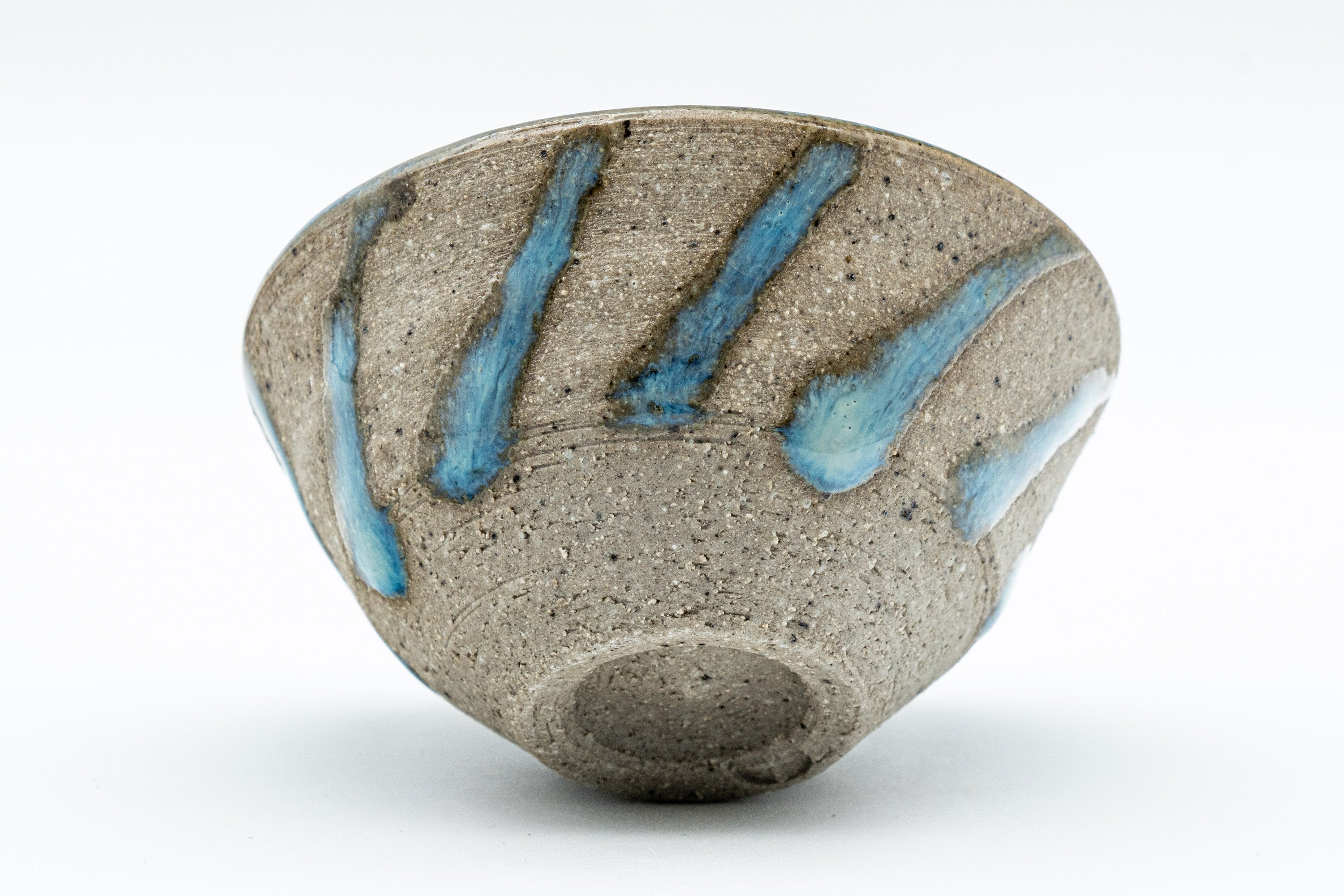 Japanese Teacups - Pair of Stoneware Asagao-gata Guinomi with Cyan Glazed Interior - 50ml