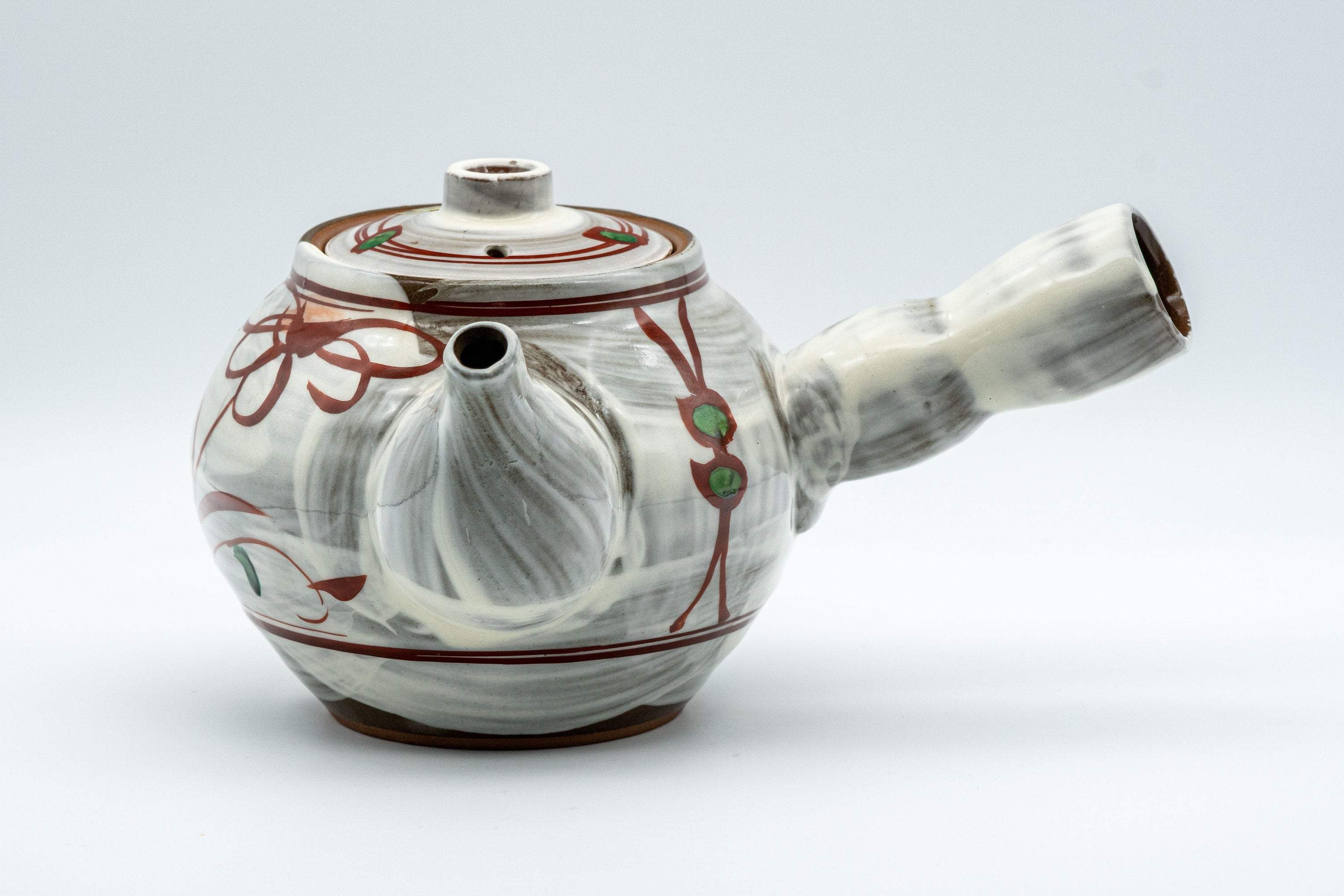 Japanese Tea Set - Floral Brush Glazed Debeso Kyusu with 5 Yunomi