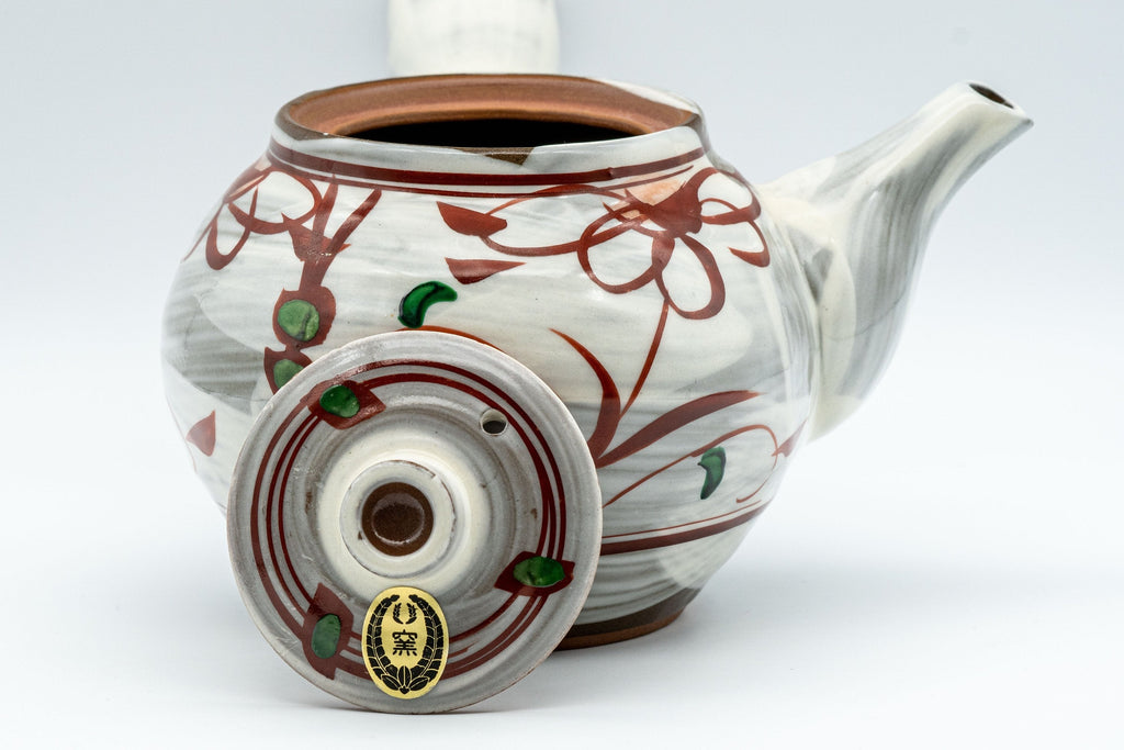 Japanese Tea Set - Floral Brush Glazed Debeso Kyusu with 5 Yunomi