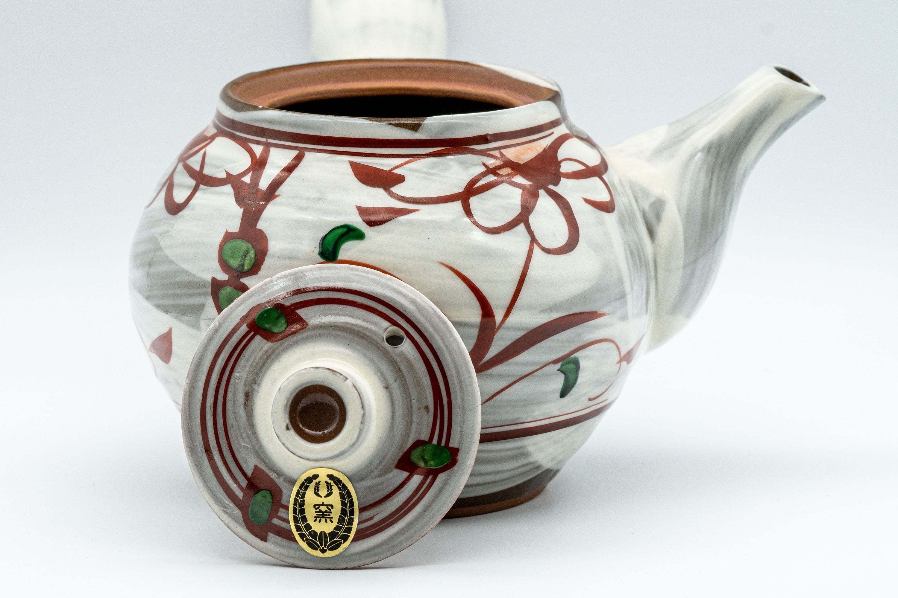Japanese Tea Set - Floral Brush Glazed Debeso Kyusu with 5 Yunomi