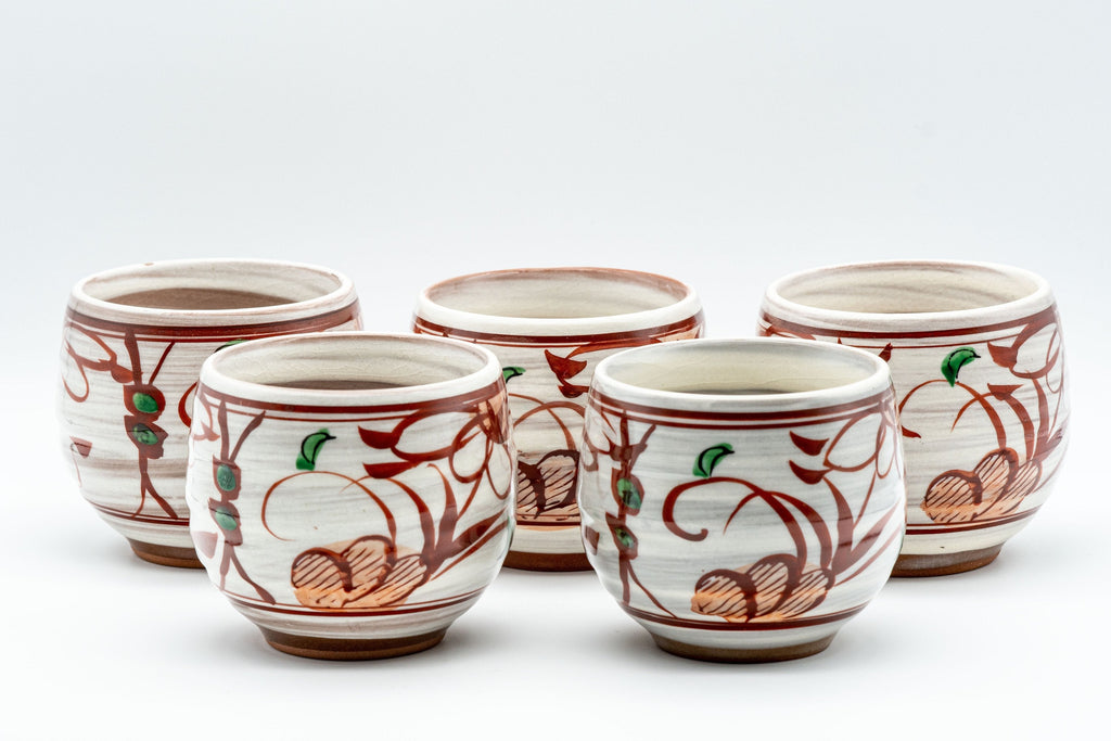 Japanese Tea Set - Floral Brush Glazed Debeso Kyusu with 5 Yunomi
