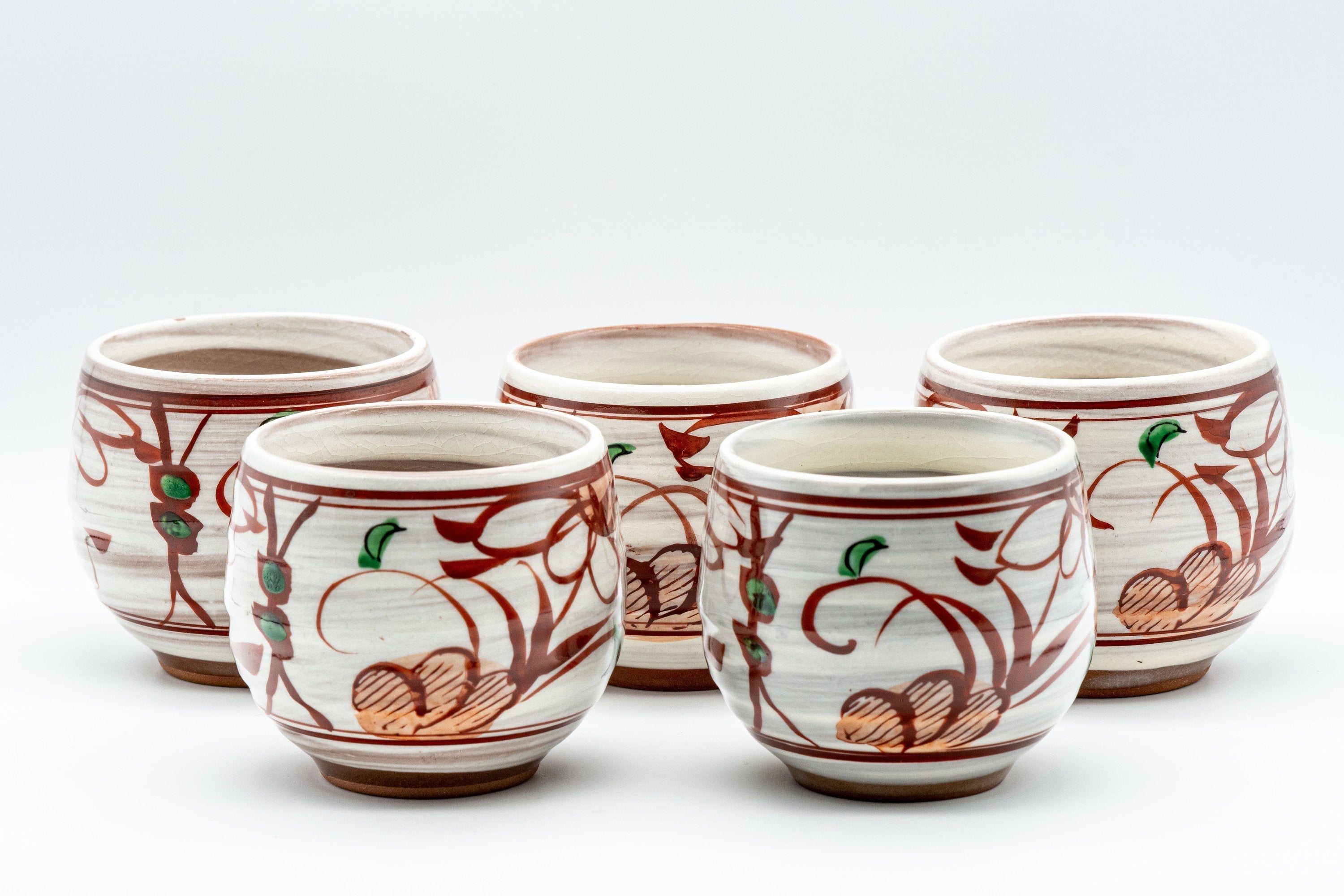 Japanese Tea Set - Floral Brush Glazed Debeso Kyusu with 5 Yunomi