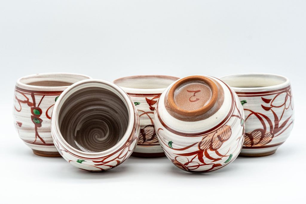 Japanese Tea Set - Floral Brush Glazed Debeso Kyusu with 5 Yunomi