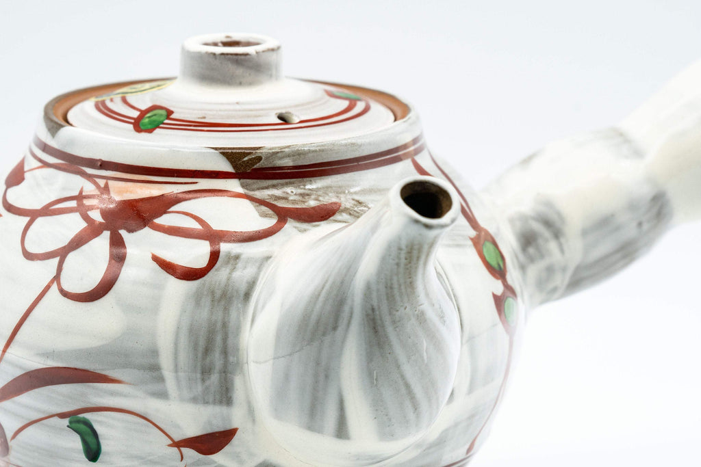 Japanese Tea Set - Floral Brush Glazed Debeso Kyusu with 5 Yunomi