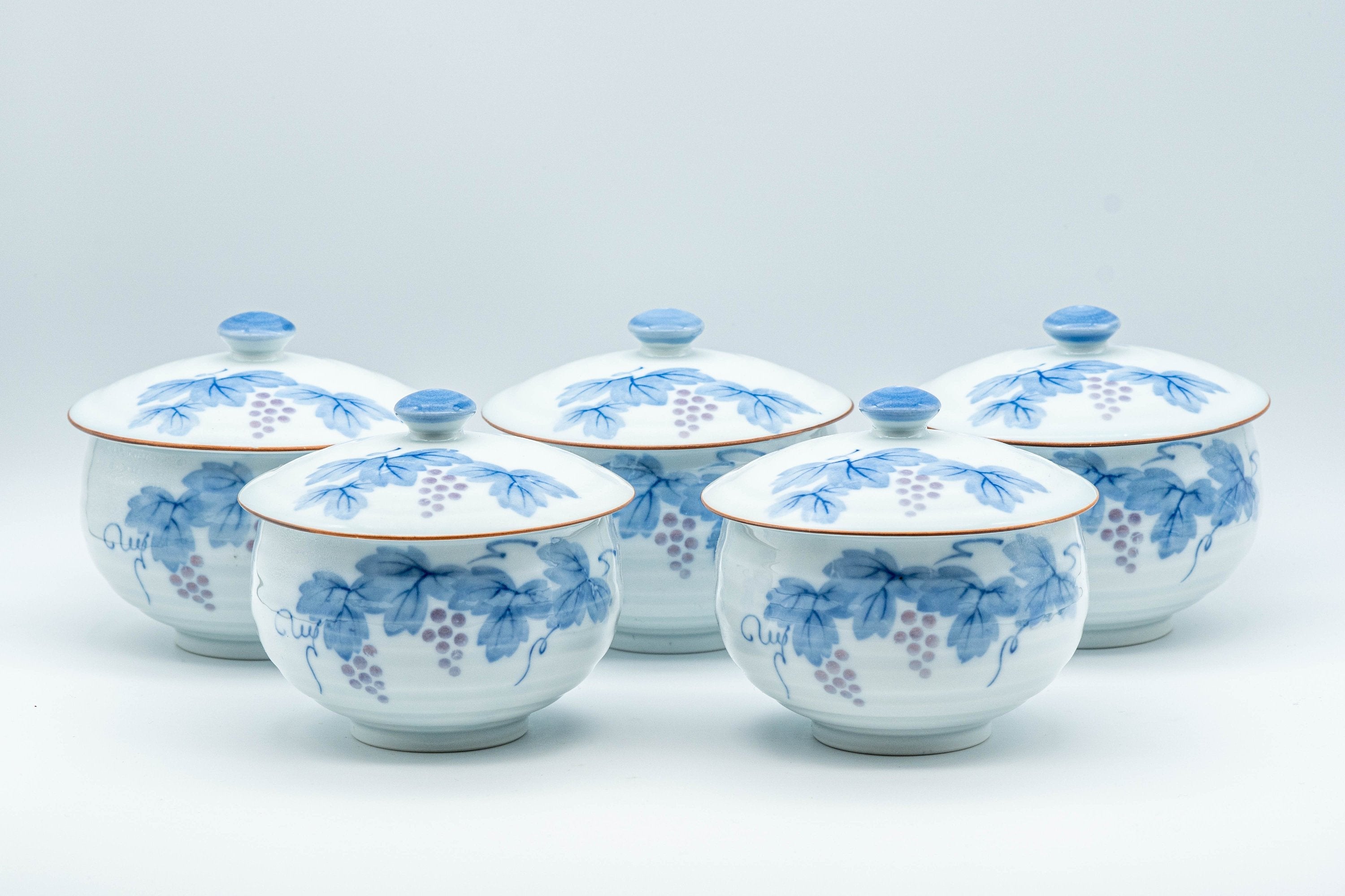 Japanese Tea Set - Porcelain Arita-yaki Dobin Debeso Teapot with 5 Lidded Yunomi