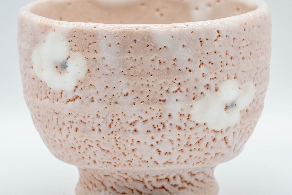 Japanese Teacup - Pink Shino Glaze Yunomi with White Plum Blossoms - 210ml