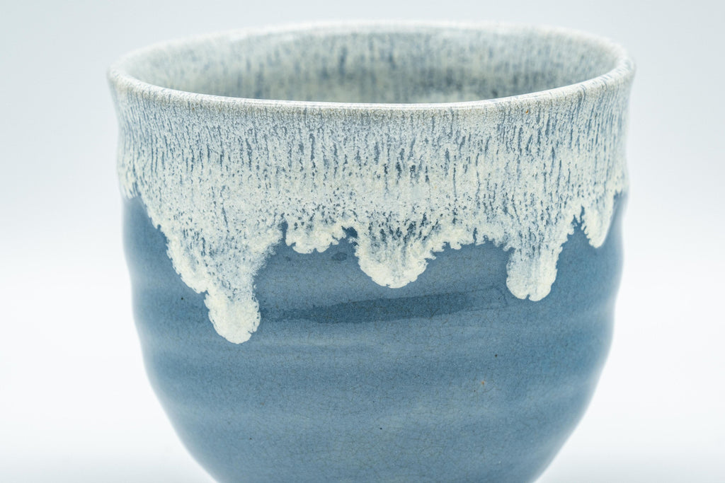 Japanese Teacup - Steel Blue Yunomi with White Drip Glaze - 180ml