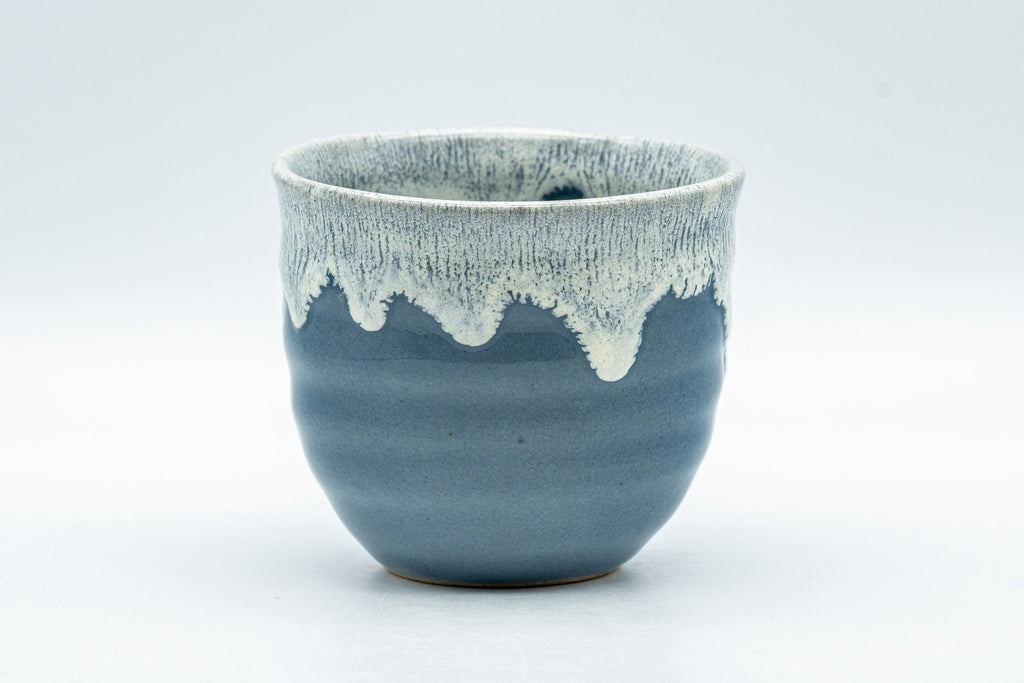 Japanese Teacup - Steel Blue Yunomi with White Drip Glaze - 180ml