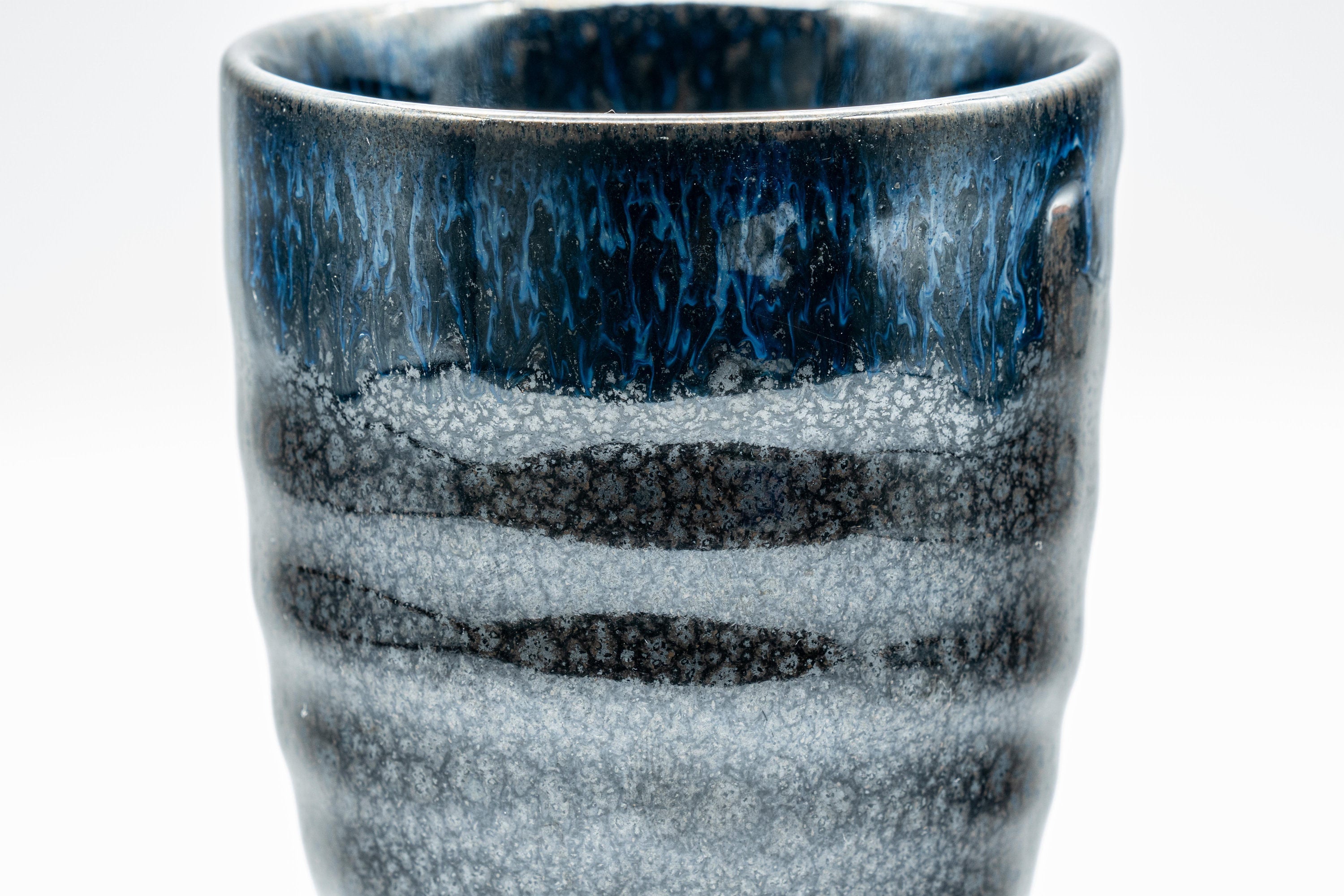 Japanese Teacup - Tenmoku Yunomi with Cerulean Drip Glaze  - 170ml
