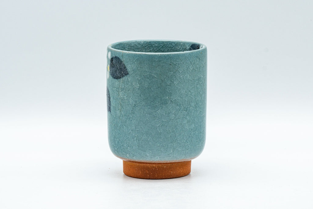 Japanese Teacup - Robin's Egg Blue Yunomi with Painted Flowers  - 150ml