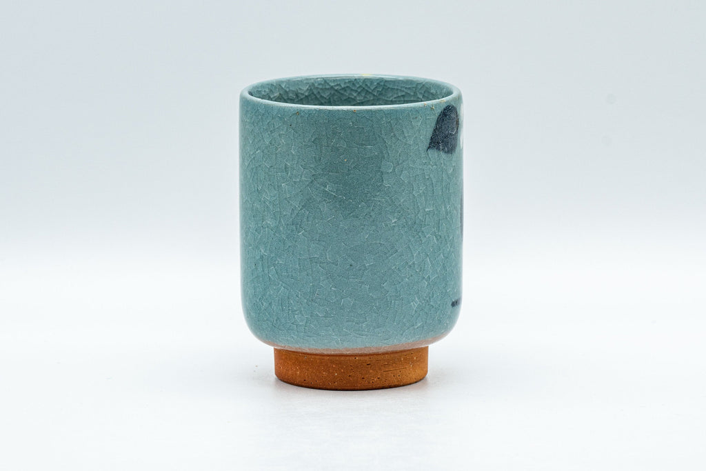 Japanese Teacup - Robin's Egg Blue Yunomi with Painted Flowers  - 150ml