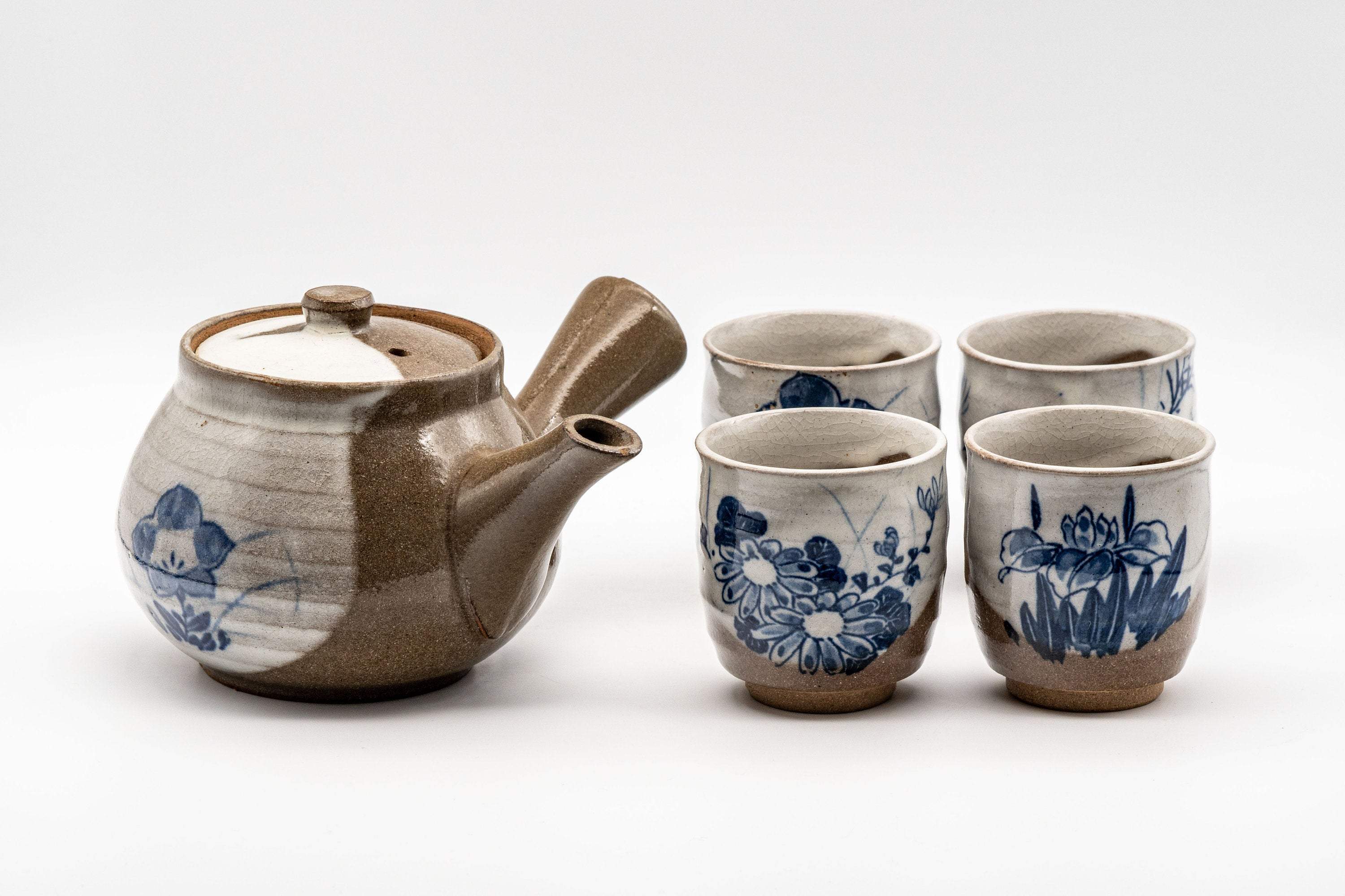 Japanese Tea Set - Nasu-gata Debeso Kyusu with 4 Tsutsu-gata Yunomi - 375ml