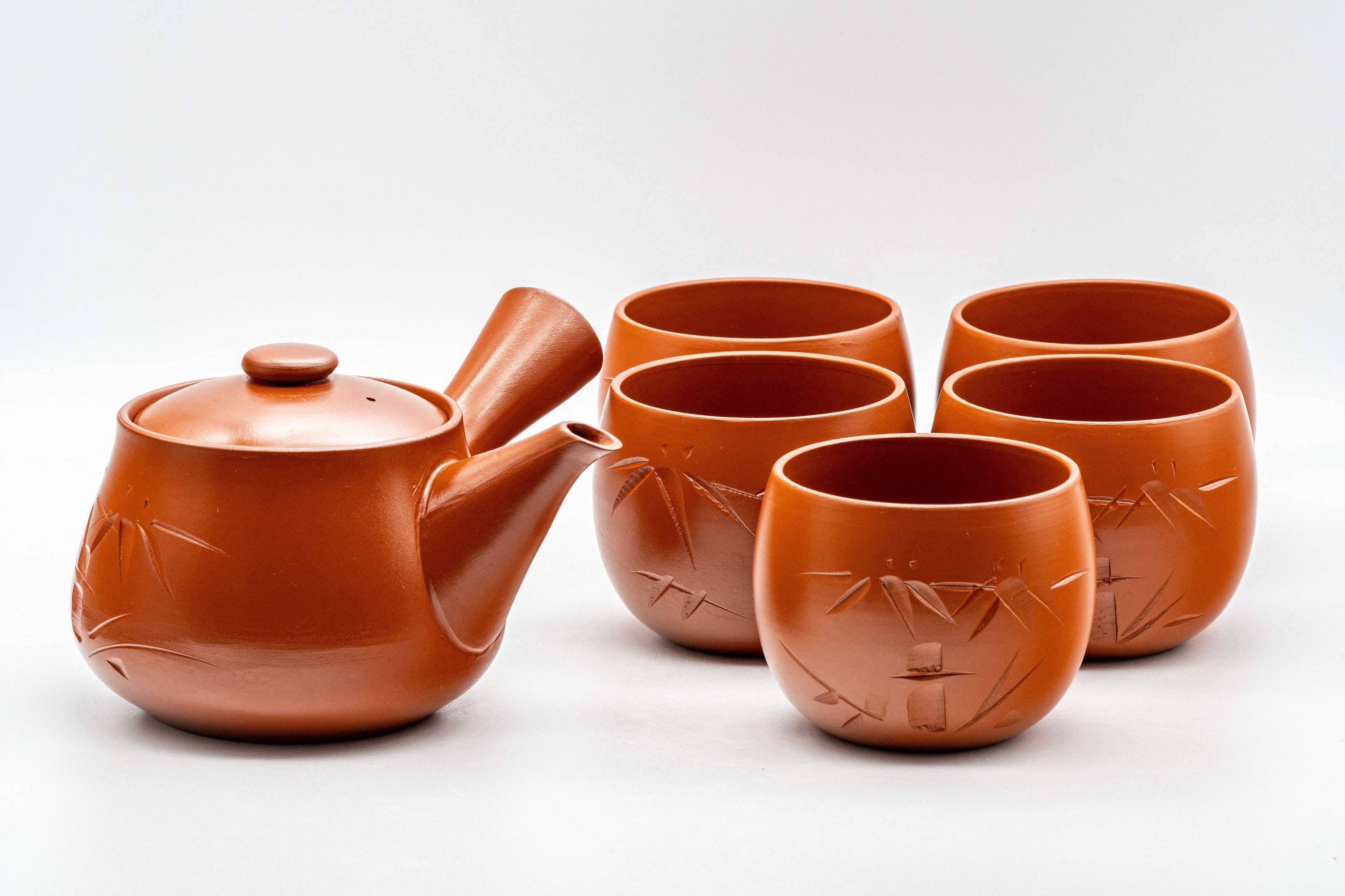 Japanese Tea Set - Tokoname-yaki Nasu-gata Debeso Kyusu with 5 Yunomi - 300ml