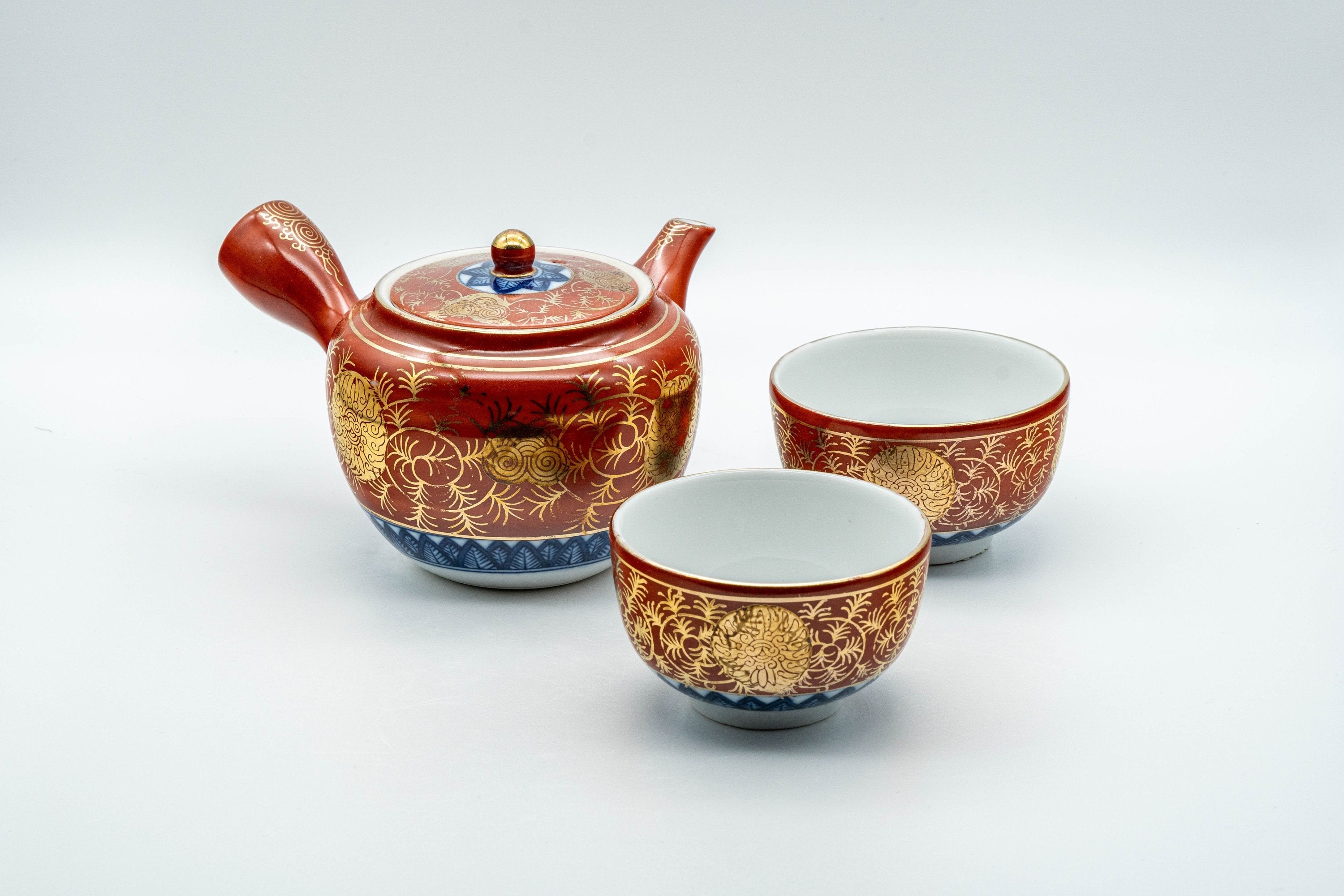 Japanese Tea Set - 九谷永楽 Kutani-yaki Porcelain Debeso Kyusu with 2 Senchawan - 250ml