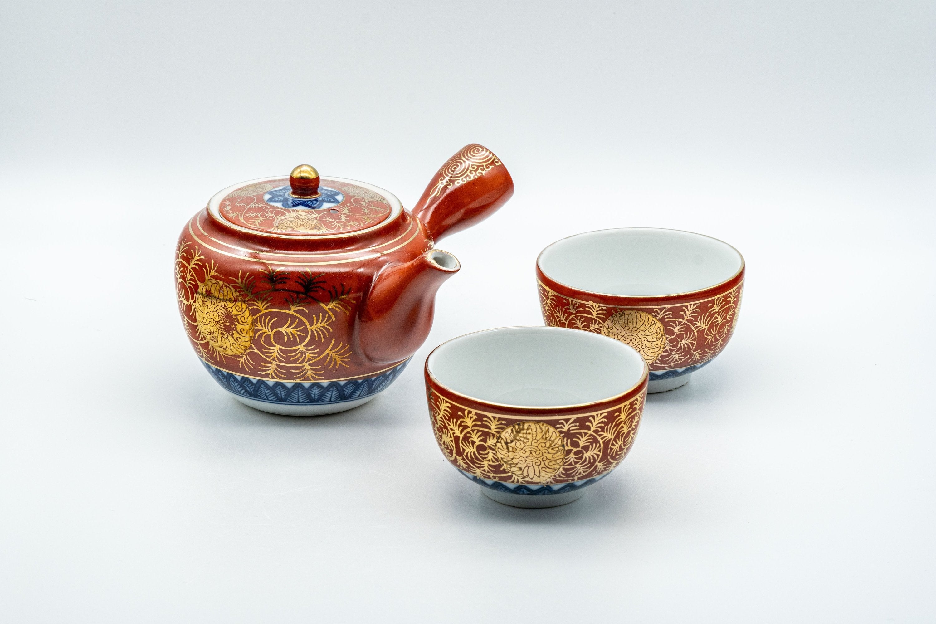 Japanese Tea Set - 九谷永楽 Kutani-yaki Porcelain Debeso Kyusu with 2 Senchawan - 250ml
