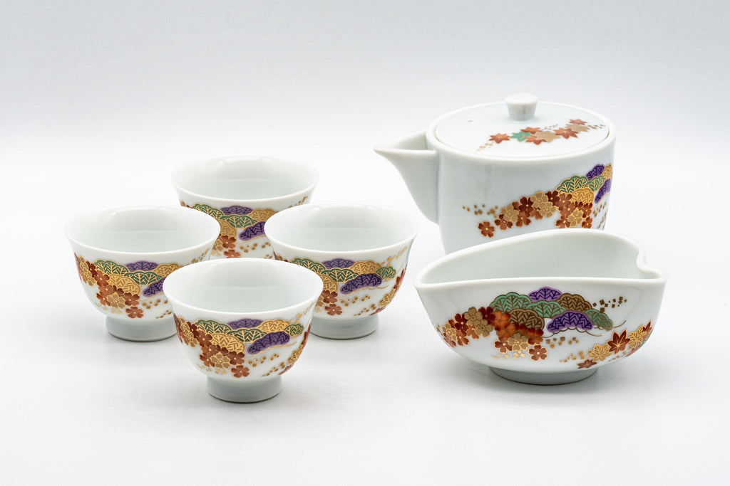 Japanese Senchado Tea Set - Porcelain Houhin, Katakuchi, and 4 Gyokurowan - 125ml