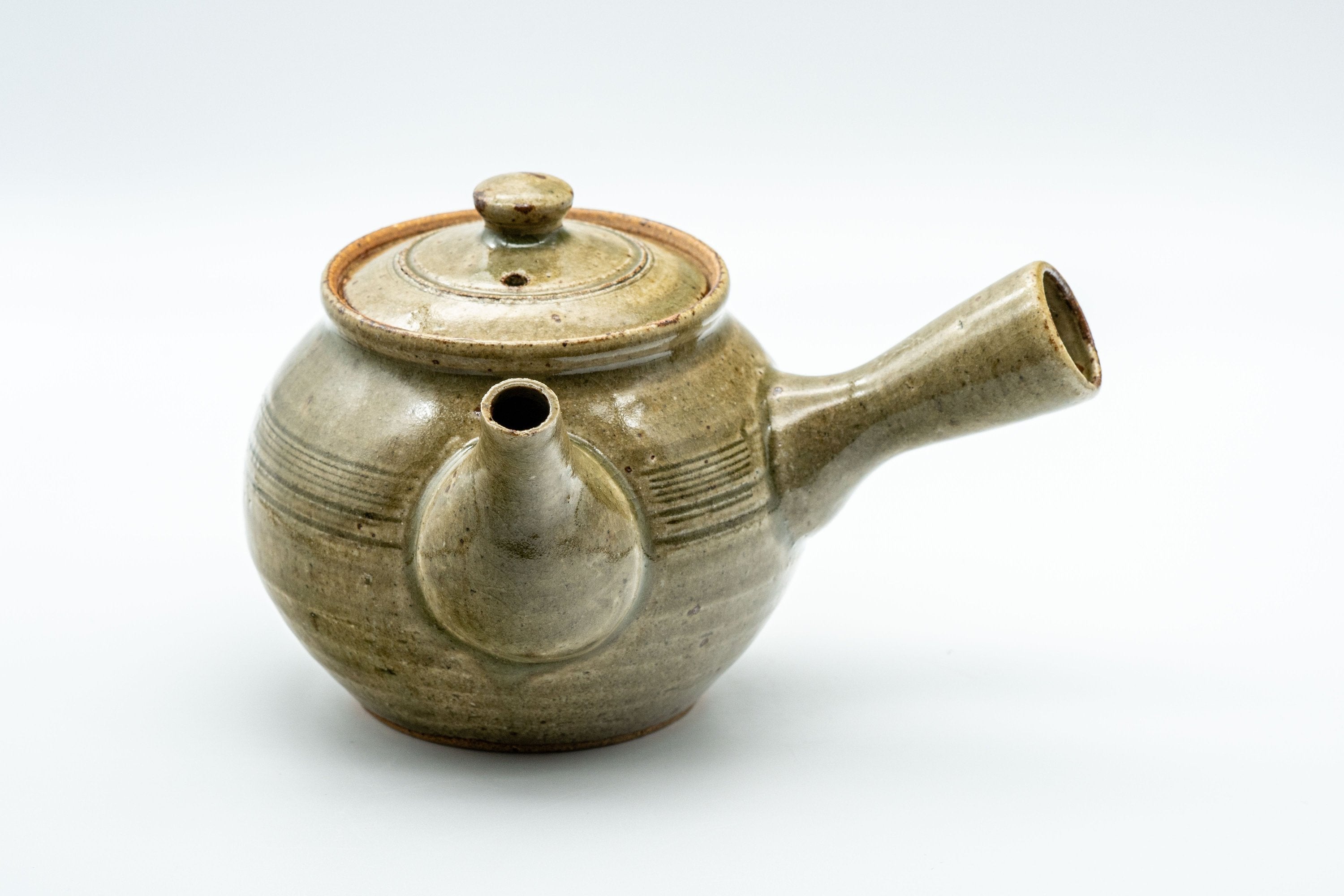 Japanese Tea Set - Speckled Olive Green Kyusu with 5 Yunomi - 350ml