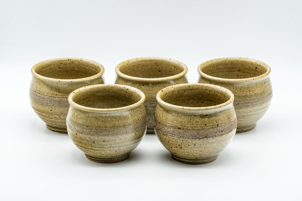 Japanese Tea Set - Speckled Olive Green Kyusu with 5 Yunomi - 350ml