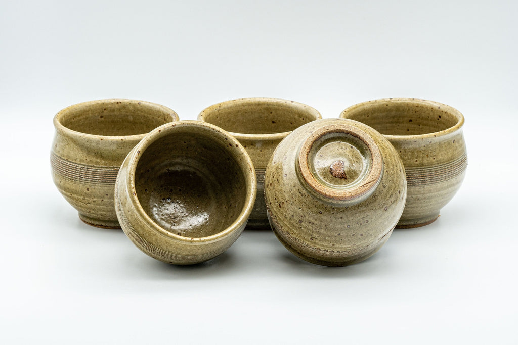 Japanese Tea Set - Speckled Olive Green Kyusu with 5 Yunomi - 350ml