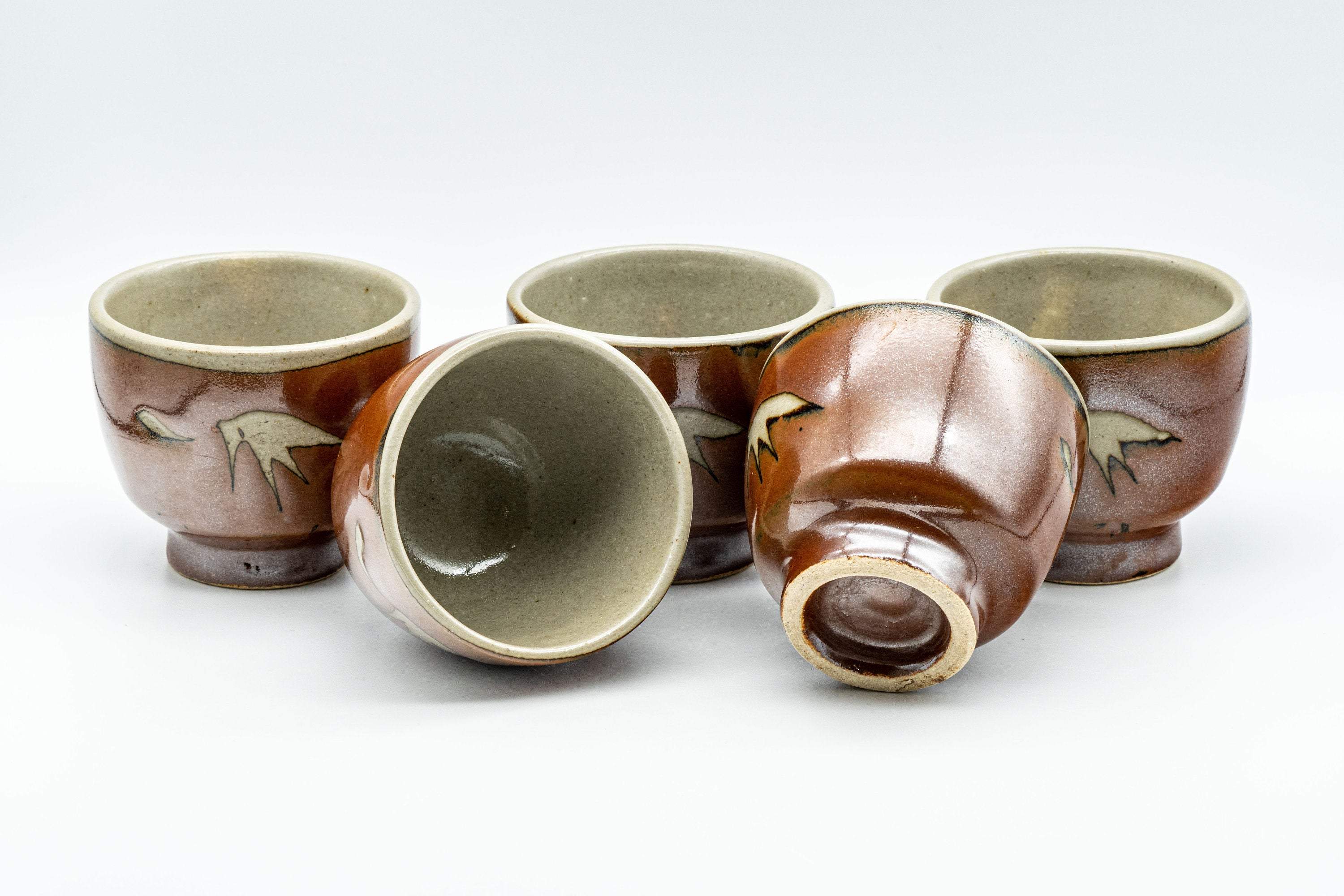 Japanese Tea Set - Tall Glazed Do-ake Kyusu with 5 Yunomi