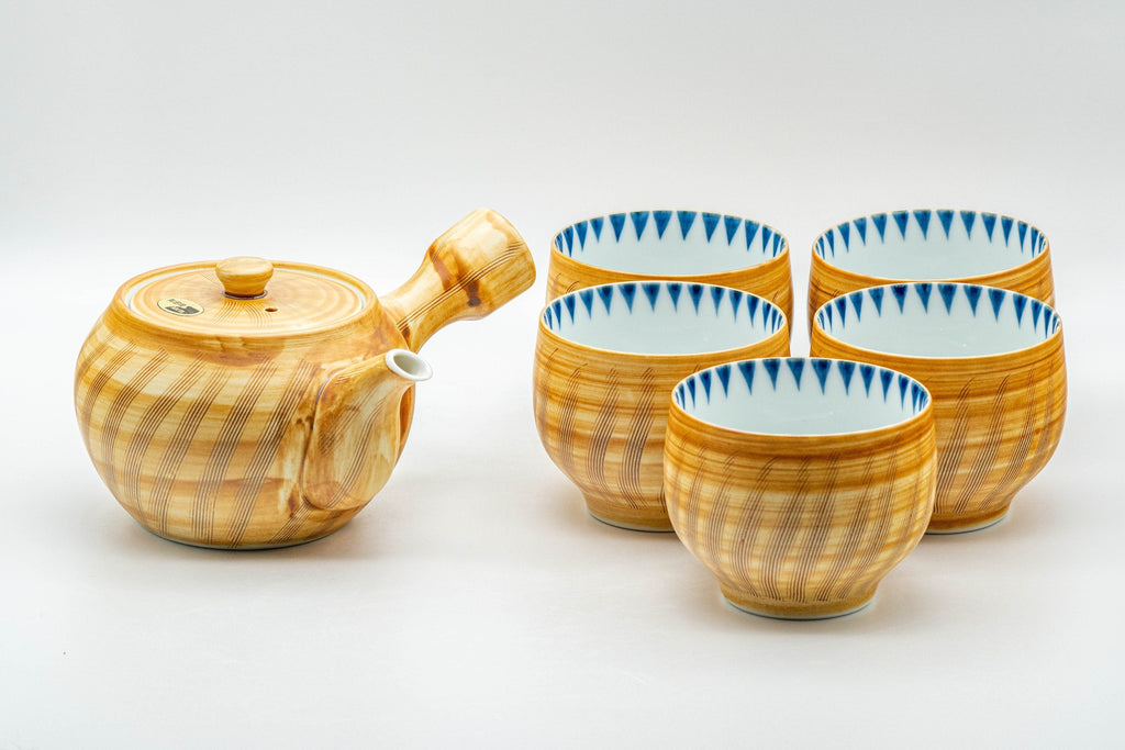 Japanese Tea Set - 有田焼 Porcelain Debeso Kyusu with 5 Yunomi