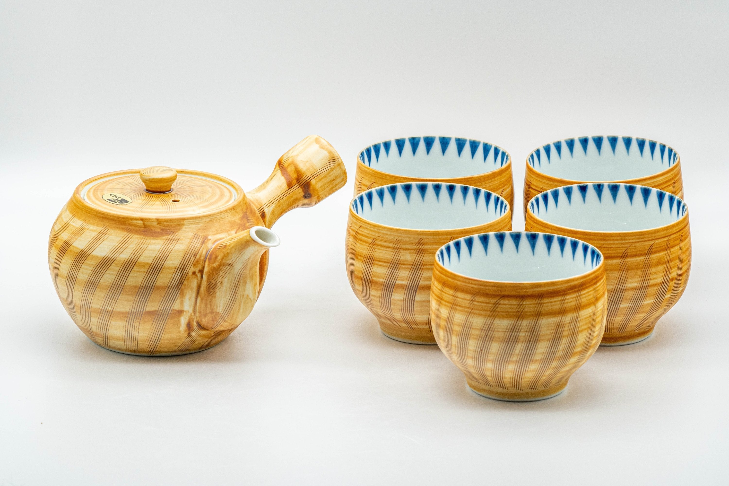 Japanese Tea Set - 有田焼 Porcelain Debeso Kyusu with 5 Yunomi