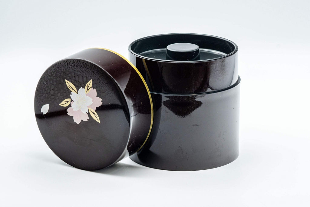 Japanese Chazutsu - Black Sakura Petal Tea Canister - 350ml