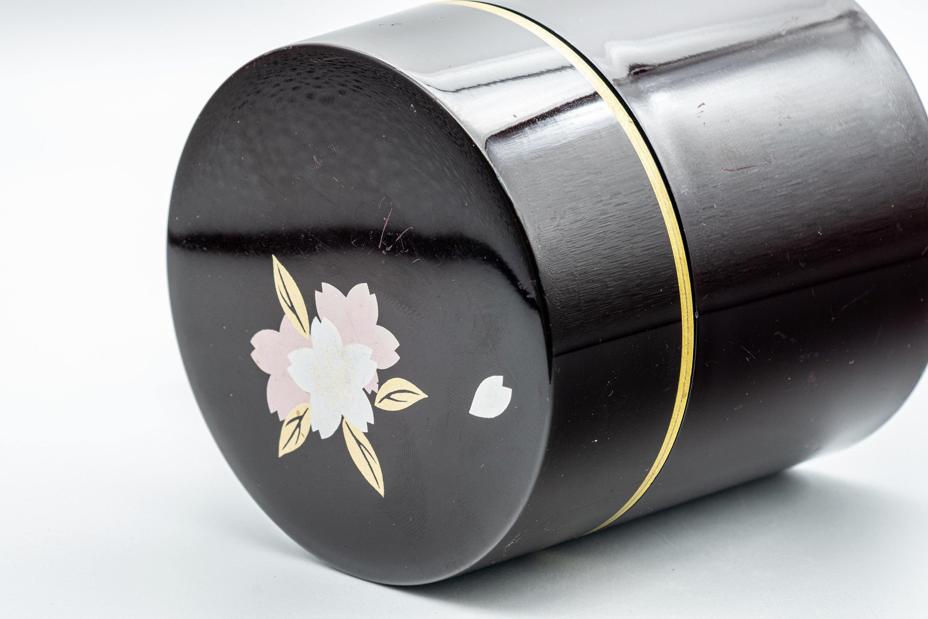 Japanese Chazutsu - Black Sakura Petal Tea Canister - 350ml