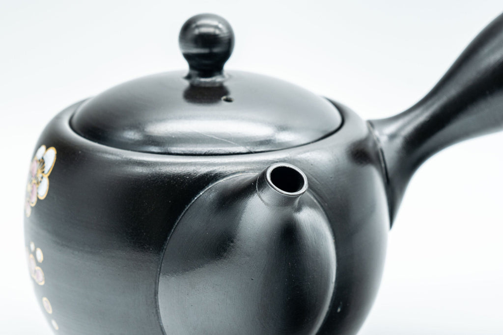 Japanese Kyusu - 福仙窯 Fukusen Kiln Plum Blossoms Black Kurodei Tokoname-yaki Teapot - 350ml