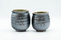Japanese Teacups - Pair of Meoto Metallic Grey and Mottled Green Yunomi